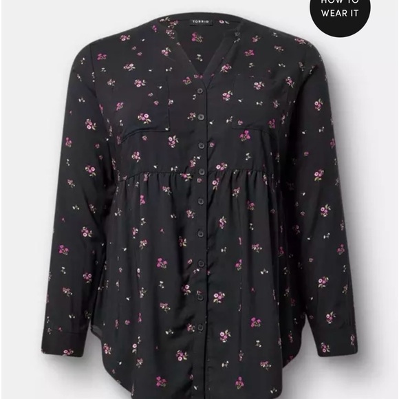 Torrid Black Floral Button Down Shirt - Picture 3 of 14